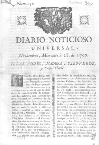 'Diario noticioso, curioso, erudito y comercial público y económico' - Número 150 - 1759 noviembre 28