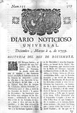 'Diario noticioso, curioso, erudito y comercial público y económico' - Número 155 - 1759 diciembre 4