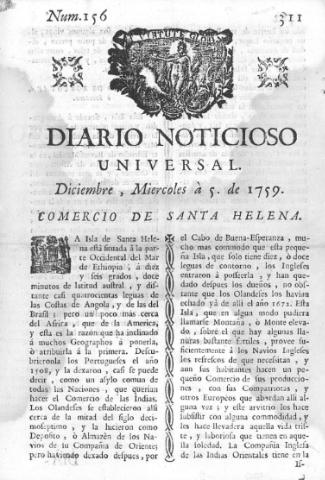 'Diario noticioso, curioso, erudito y comercial público y económico' - Número 156 - 1759 diciembre 5