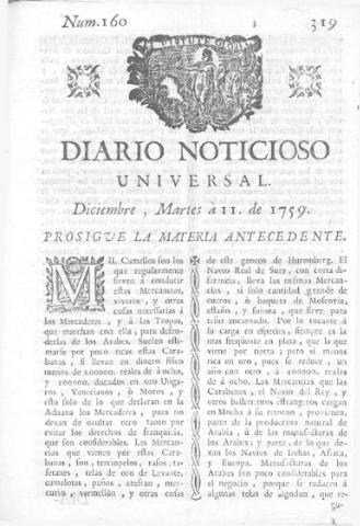 'Diario noticioso, curioso, erudito y comercial público y económico' - Número 160 - 1759 diciembre 11