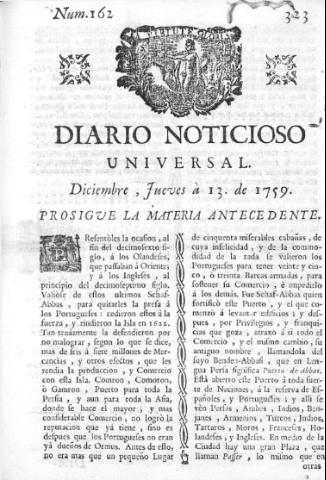 'Diario noticioso, curioso, erudito y comercial público y económico' - Número 162 - 1759 diciembre 13