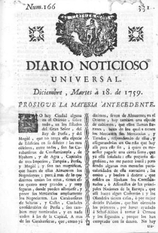 'Diario noticioso, curioso, erudito y comercial público y económico' - Número 166 - 1759 diciembre 18