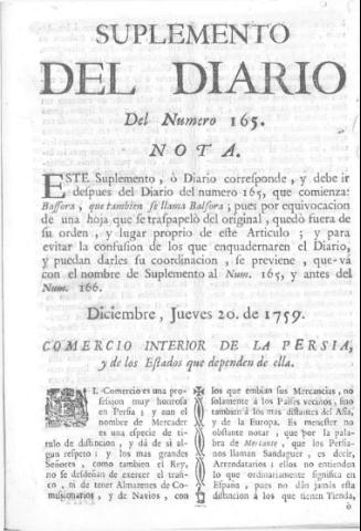 'Diario noticioso, curioso, erudito y comercial público y económico' - Número 165 - 1759 diciembre 20