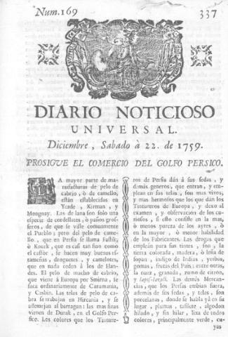 'Diario noticioso, curioso, erudito y comercial público y económico' - Número 169 - 1759 diciembre 22