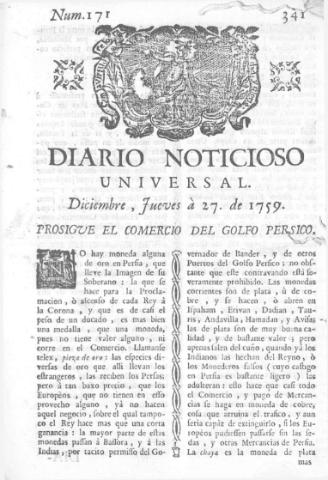 'Diario noticioso, curioso, erudito y comercial público y económico' - Número 171 - 1759 diciembre 27