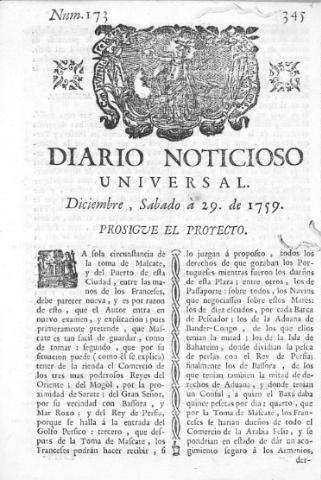 'Diario noticioso, curioso, erudito y comercial público y económico' - Número 173 - 1759 diciembre 29