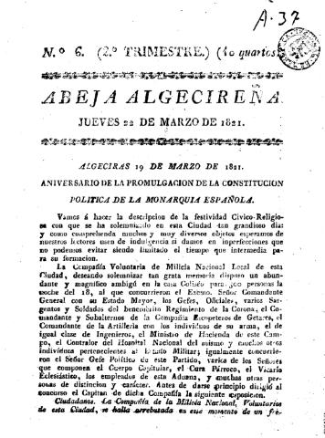 'Abeja algecireña' - Trimestre 2 Número 6 - 1821 marzo 22