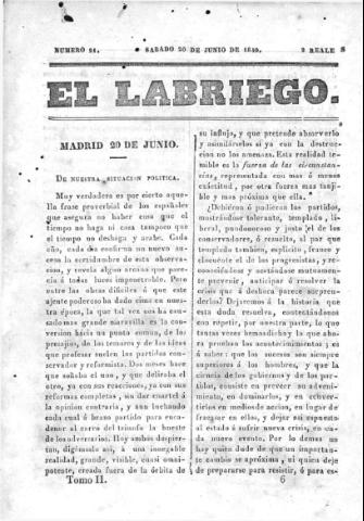 'El Labriego.' - Número 21 - 20 junio 1840