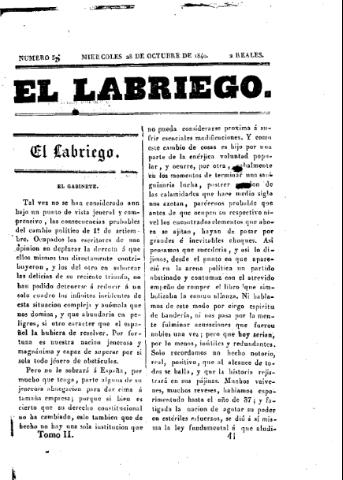 'El Labriego.' - Número 58 - 28 octubre 1840