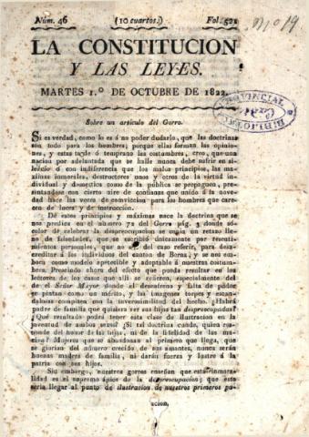'La Constitución y las leyes' - Número 46 - 1822 octubre 1