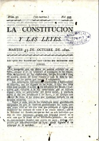 'La Constitución y las leyes' - Número 50 - 1822 octubre 15