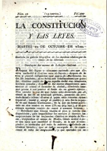 'La Constitución y las leyes' - Número 52 - 1822 octubre 22