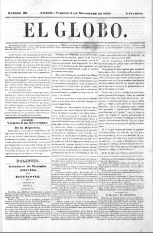 'El Globo' - Número 22 - 1840 noviembre 6