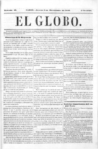 'El Globo' - Número 49 - 1840 diciembre 3