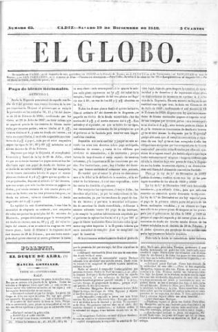'El Globo' - Número 65 - 1840 diciembre 19
