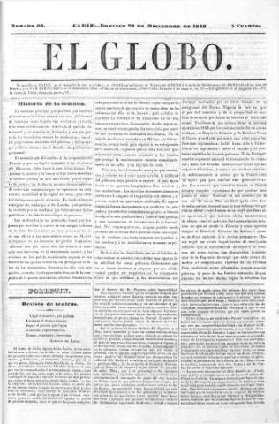 'El Globo' - Número 66 - 1840 diciembre 20