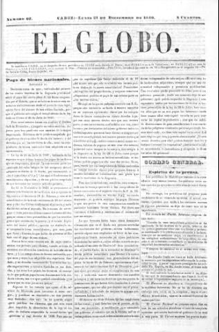 'El Globo' - Número 67 - 1840 diciembre 21