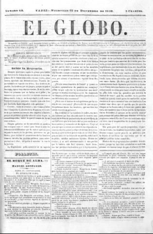 'El Globo' - Número 69 - 1840 diciembre 23