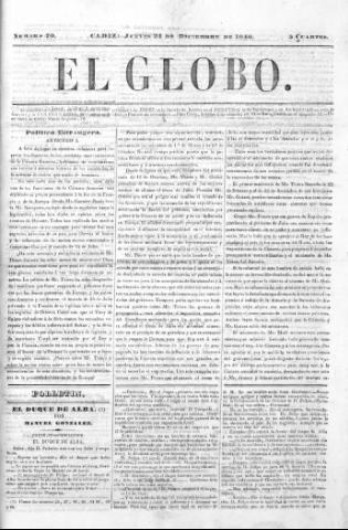 'El Globo' - Número 70 - 1840 diciembre 24