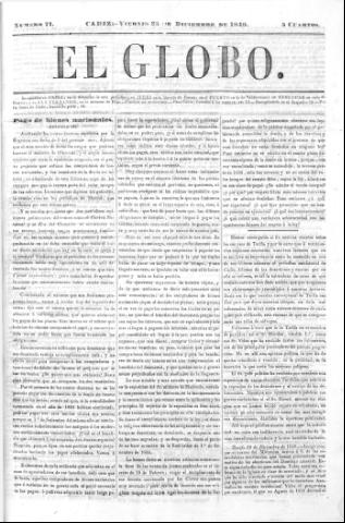 'El Globo' - Número 71 - 1840 diciembre 25