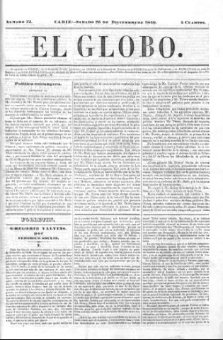 'El Globo' - Número 72 - 1840 diciembre 26