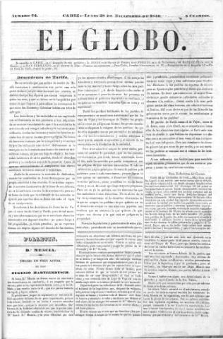 'El Globo' - Número 74 - 1840 diciembre 28