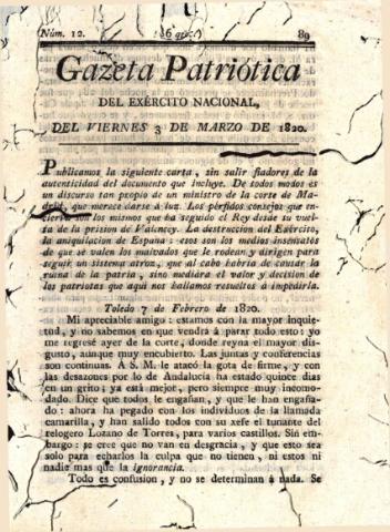 'Gazeta Patriótica del exército nacional' - Número 12 - 1820 marzo 3