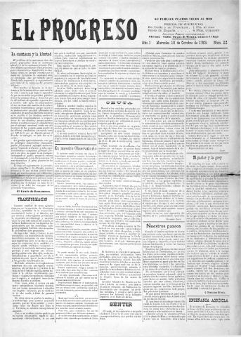 'El Progreso' - Año 1 Número 22 - 1905 octubre 18