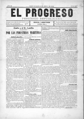 'El Progreso' - Año 3 Número 288 - 1909 abril 10