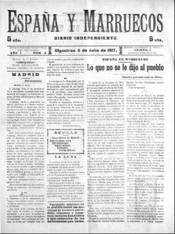 'España y Marruecos  : diario independiente' - Año 1 Número 4 - 1917 julio 4