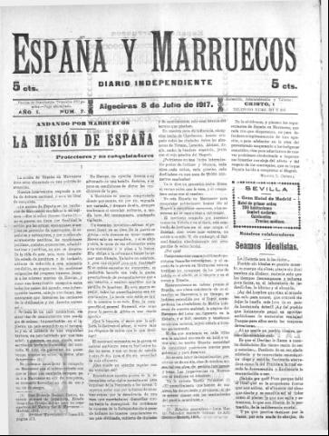 'España y Marruecos  : diario independiente' - Año 1 Número 7 - 1917 julio 8