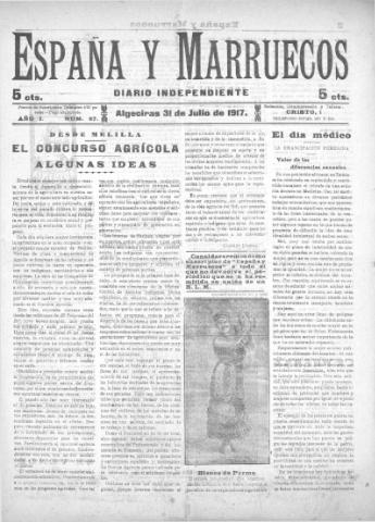 'España y Marruecos  : diario independiente' - Año 1 Número 27 - 1917 julio 31