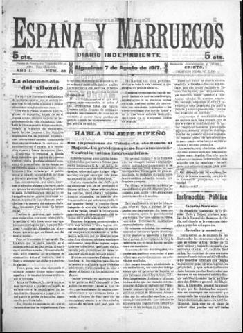 'España y Marruecos  : diario independiente' - Año 1 Número 33 - 1917 agosto 7