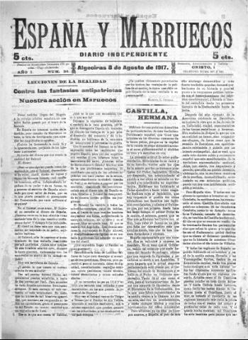 'España y Marruecos  : diario independiente' - Año 1 Número 34 - 1917 agosto 8