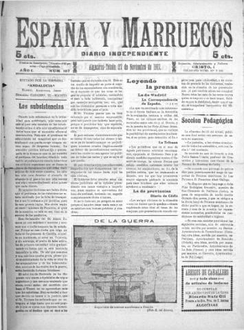 'España y Marruecos  : diario independiente' - Año 1 Número 107 - 1917 noviembre 27