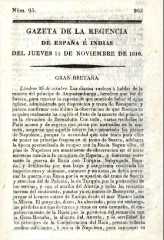 'Gazeta de la regencia de España e Indias' - Número 95 - 1810 noviembre 15