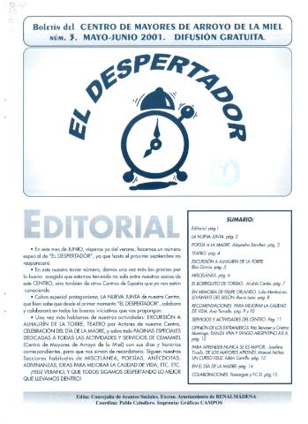 'El despertador  : Boletín del Centro de Día. Arroyo de la Miel' - Número 3 - 2001 mayo 1