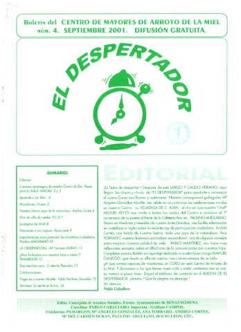 'El despertador  : Boletín del Centro de Día. Arroyo de la Miel' - Número 4 - 2001 septiembre 1