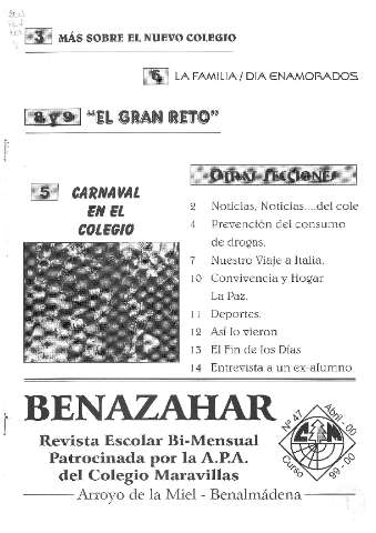 'Benazahar  : revista escolar patrocinada por el AMPA del Colegio Maravillas / Colegio Maravillas' - Número 47 - 2000 abril 1