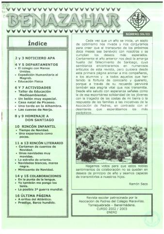 'Benazahar  : revista escolar patrocinada por el AMPA del Colegio Maravillas / Colegio Maravillas' - Número 58 - 2002 enero 1