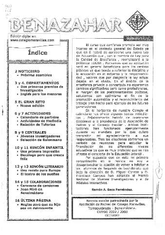 'Benazahar  : revista escolar patrocinada por el AMPA del Colegio Maravillas / Colegio Maravillas' - Número 59 - 2002 octubre 1