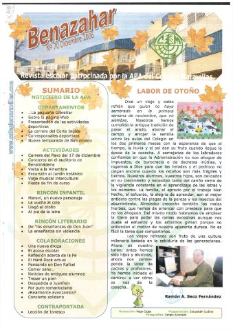 'Benazahar  : revista escolar patrocinada por el AMPA del Colegio Maravillas / Colegio Maravillas' - Número 70 - 2006 diciembre 1