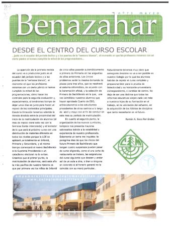 'Benazahar  : revista escolar patrocinada por el AMPA del Colegio Maravillas / Colegio Maravillas' - Número 73 - 2008 marzo 1