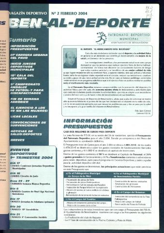 'BEN-AL-DEPORTE  : magazín deportivo / Patronato Deportivo Municipal' - Número 2 - 2004 febrero 1