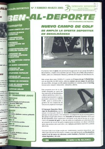 'BEN-AL-DEPORTE  : magazín deportivo / Patronato Deportivo Municipal' - Número 7 - 2005 febrero 1