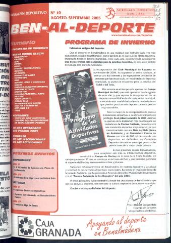 'BEN-AL-DEPORTE  : magazín deportivo / Patronato Deportivo Municipal' - Número 10 - 2005 agosto 1