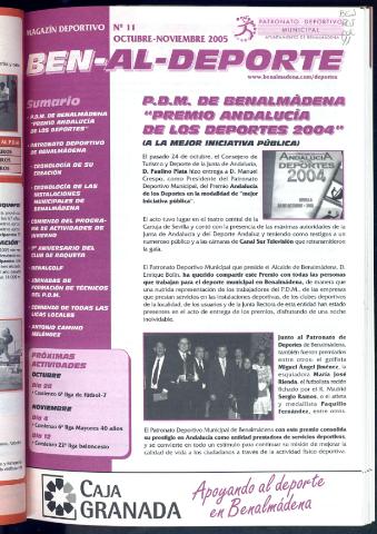 'BEN-AL-DEPORTE  : magazín deportivo / Patronato Deportivo Municipal' - Número 11 - 2005 octubre 1