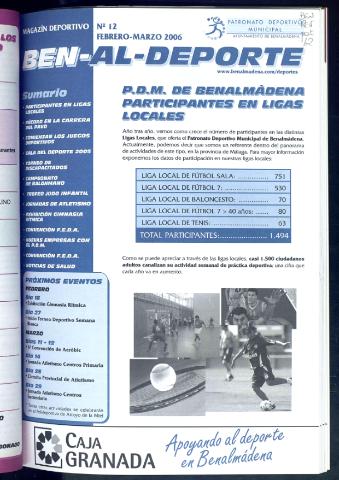 'BEN-AL-DEPORTE  : magazín deportivo / Patronato Deportivo Municipal' - Número 12 - 2006 febrero 1