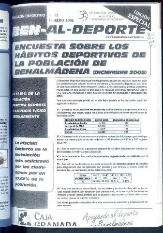 'BEN-AL-DEPORTE  : magazín deportivo / Patronato Deportivo Municipal' - Número 13 - 2006 febrero 1