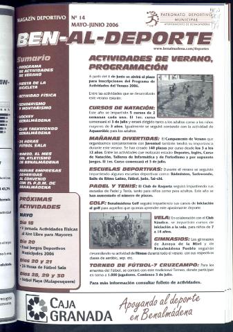 'BEN-AL-DEPORTE  : magazín deportivo / Patronato Deportivo Municipal' - Número 14 - 2006 mayo 1